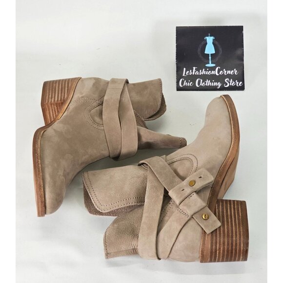 UGG Elora Sahara Women's Taupe Suede Leather Ankle Boots Heel Size 7.5 217 - Picture 14 of 16